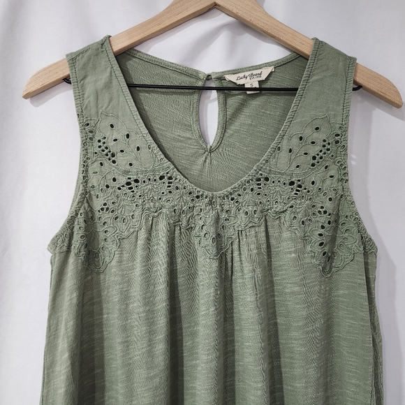 Lucky Brand Womens Slub Knit Dress Size S Indie Olive Eyelet Bohemian Earthy - Picture 3 of 6